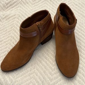 Bass suede ankle booties with leather trim details